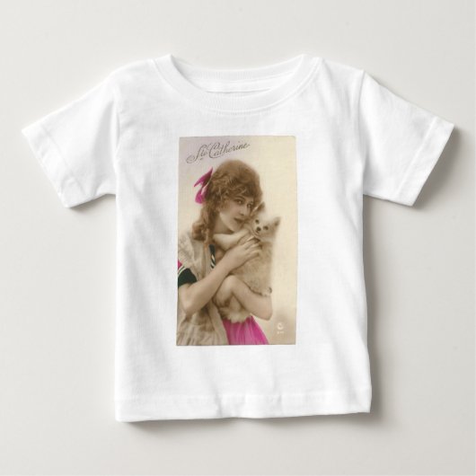 アンティーク写真ビクトリアンの女性と犬 ベビーTシャツ (正面)