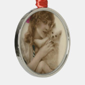 アンティーク写真ビクトリアンの女性と犬 メタルオーナメント (右)