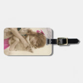 アンティーク写真ビクトリアンの女性と犬 ラゲッジタグ (正面横)