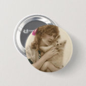 アンティーク写真ビクトリアンの女性と犬 缶バッジ (正面&裏面)