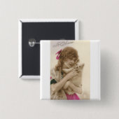 アンティーク写真ビクトリアンの女性と犬 缶バッジ (正面&裏面)