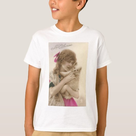 アンティーク写真ビクトリアンの女性と犬 Tシャツ (正面)