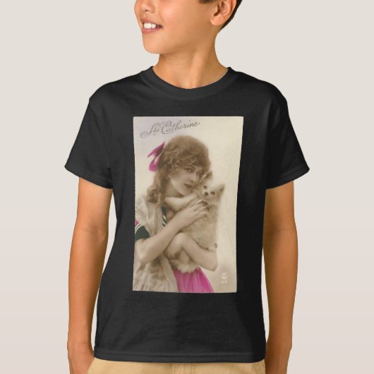 アンティーク写真ビクトリアンの女性と犬 Tシャツ (正面)