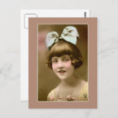 アンティーク写真1920sの女の子とヘアボウ ポストカード (正面/裏面)