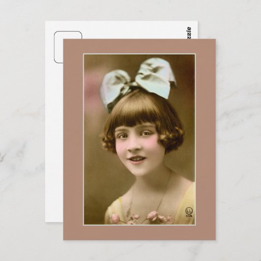 アンティーク写真1920sの女の子とヘアボウ ポストカード (正面/裏面)