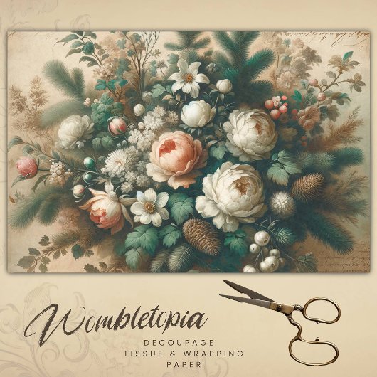 アンティーク冬のフローラクリスマススクリプトの切り離し 薄葉紙