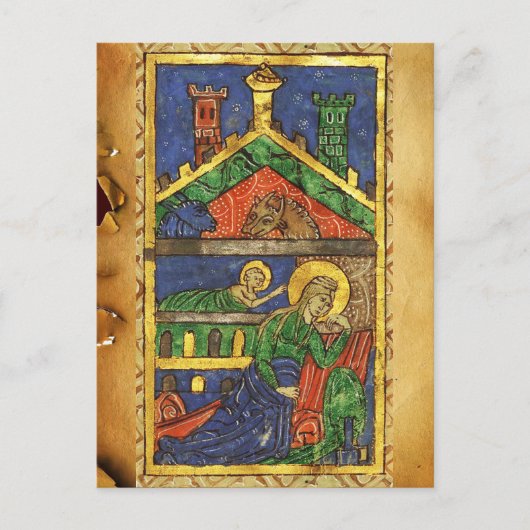 アンティーク出生クリスマスパーチメント シーズンポストカード (正面)