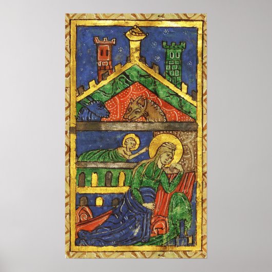 アンティーク出生クリスマスパーチメント ポスター (正面)