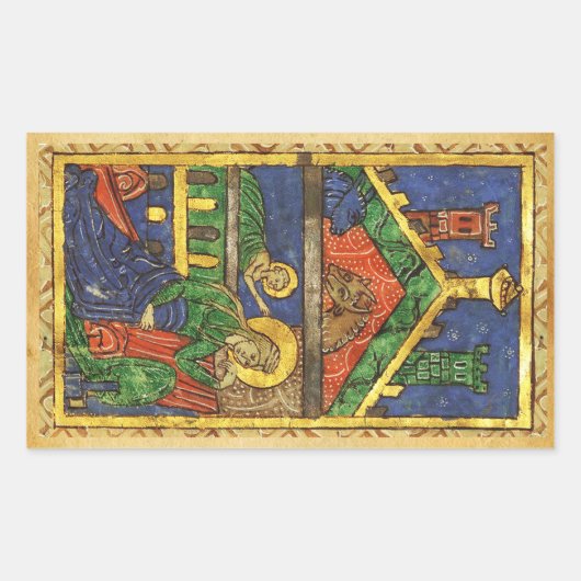 アンティーク出生クリスマスパーチメント 長方形シール (正面)