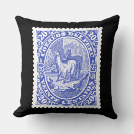 アンティーク切手， Llamas Blue付きペルー クッション