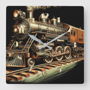 アンティーク列車エンジンレールファン スクエア壁時計