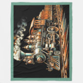 アンティーク列車エンジンレールファン フリースブランケット (正面)