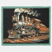 アンティーク列車エンジンレールファン フリースブランケット (正面(横))