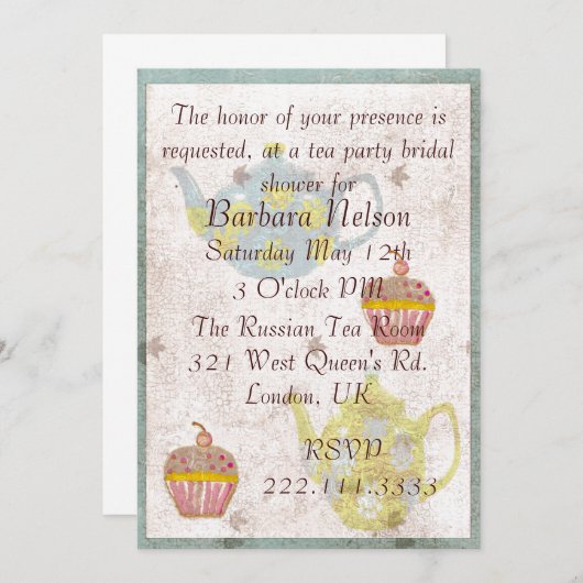 アンティーク刺激を受けたティーパーティの招待状 招待状 (正面/裏面)