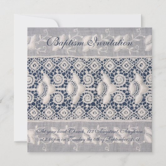 アンティーク刺繍バプテスマの招待(女の子) 招待状 (正面)