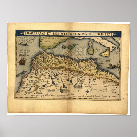 アンティーク北アフリカの地図ORTELIUS ATLAS 1570 A. ポスター (正面)