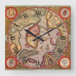 アンティーク北極地図メルカトル スクエア壁時計