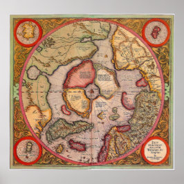 アンティーク北極地図メルカトル ポスター