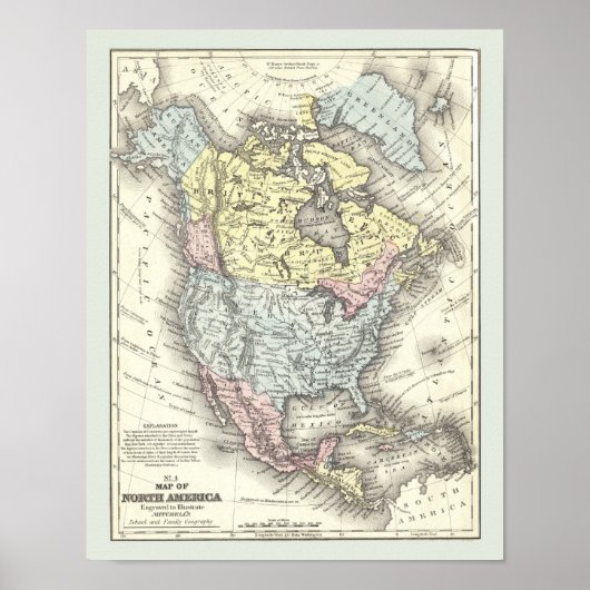 アンティーク北米地図ポスター ポスター (正面)