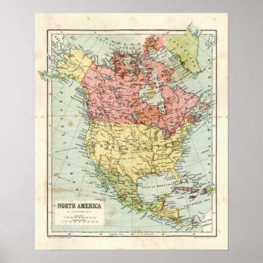 アンティーク北米地図 ポスター (正面)