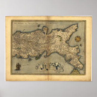 アンティーク南イタリアの地図ORTELIUS ATLAS 1570 ポスター