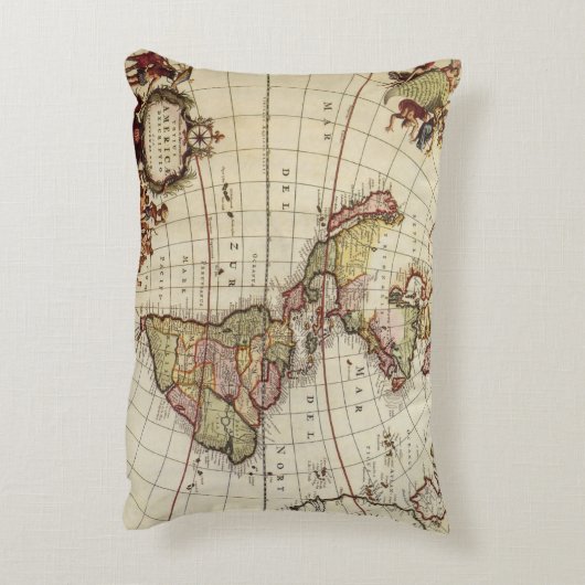 アンティーク南北アメリカの地図バイヨハネス・デ・ラム アクセントクッション (裏面(縦))