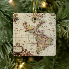 アンティーク南北アメリカの地図バイヨハネス・デ・ラム セラミックオーナメント