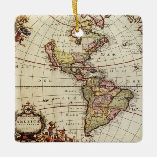 アンティーク南北アメリカの地図バイヨハネス・デ・ラム セラミックオーナメント (正面)