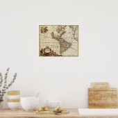 アンティーク南北アメリカの地図バイヨハネス・デ・ラム ポスター (キッチン)