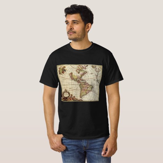 アンティーク南北アメリカの地図バイヨハネス・デ・ラム Tシャツ (正面フル)