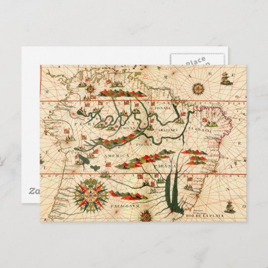 アンティーク南米の地図 ポストカード (正面/裏面)