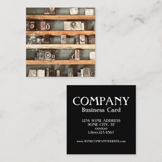 アンティーク印刷ブロックスタンプ スクエア名刺 (正面/裏面)