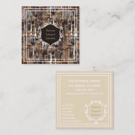アンティーク収集品ヴィンテージツール スクエア名刺 (正面/裏面)