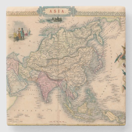 アンティーク古いインスパイア地図(11) ストーンコースター (正面)