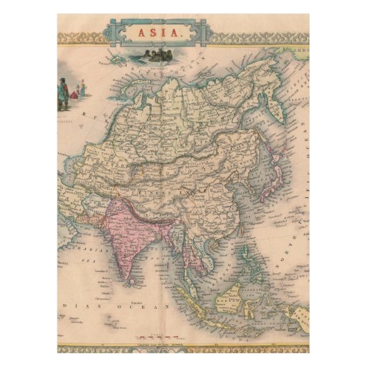アンティーク古いインスパイア地図(11) テーブルクロス (正面)