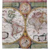 アンティーク古いインスパイア地図(12) シャワーカーテン (正面)