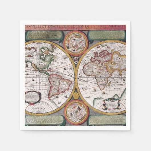 アンティーク古いインスパイア地図(12) スタンダードカクテルナプキン (正面)