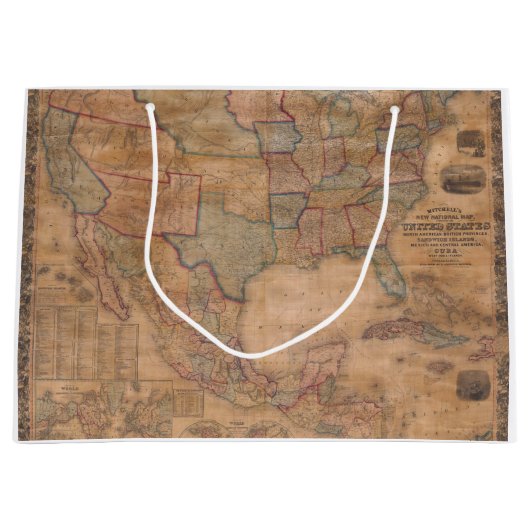 アンティーク古いインスパイア地図(13) ラージペーパーバッグ (正面)