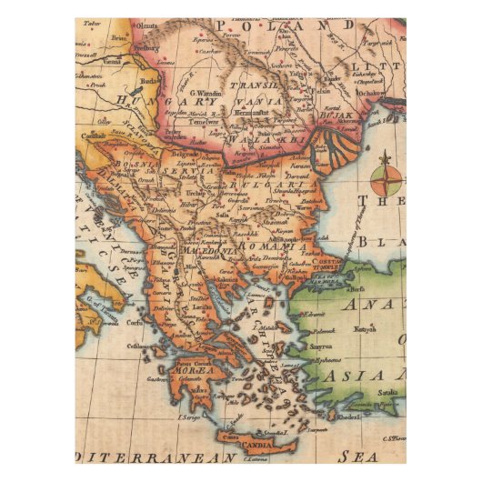 アンティーク古いインスパイア地図(2) テーブルクロス (正面)