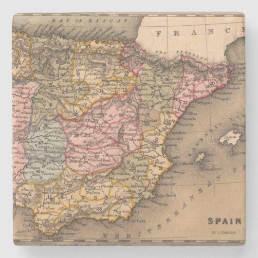 アンティーク古いインスパイア地図(5) ストーンコースター (正面)