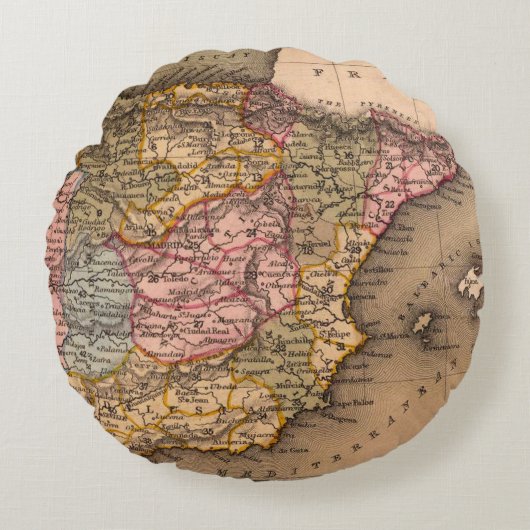 アンティーク古いインスパイア地図(5) ラウンドクッション (正面)