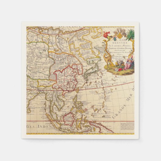 アンティーク古いインスパイア地図(6) スタンダードカクテルナプキン (正面)