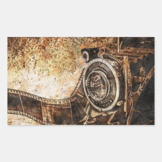 アンティーク古いフォトカメラ 長方形シール (正面)