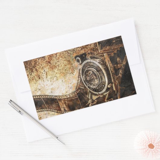 アンティーク古いフォトカメラ 長方形シール (封筒)