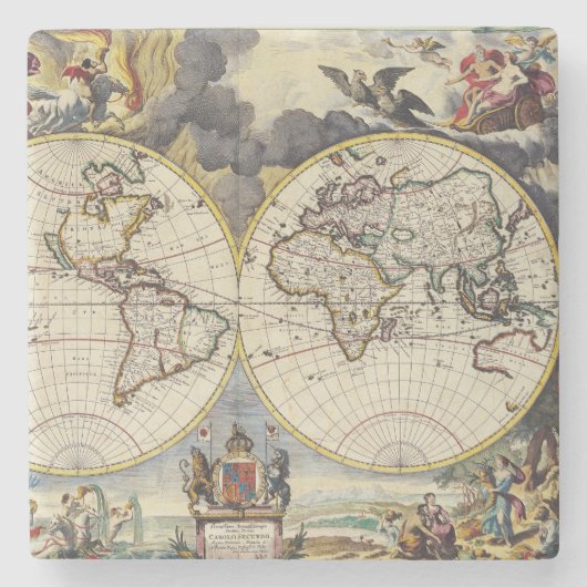 アンティーク古インスパイアい地図(4) ストーンコースター (正面)