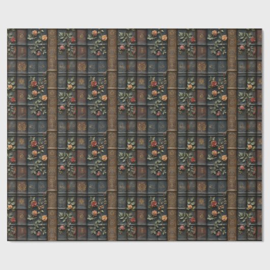 アンティーク図書とバラ ラッピングペーパー (フラット)