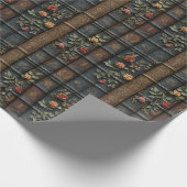 アンティーク図書とバラ ラッピングペーパー (角)
