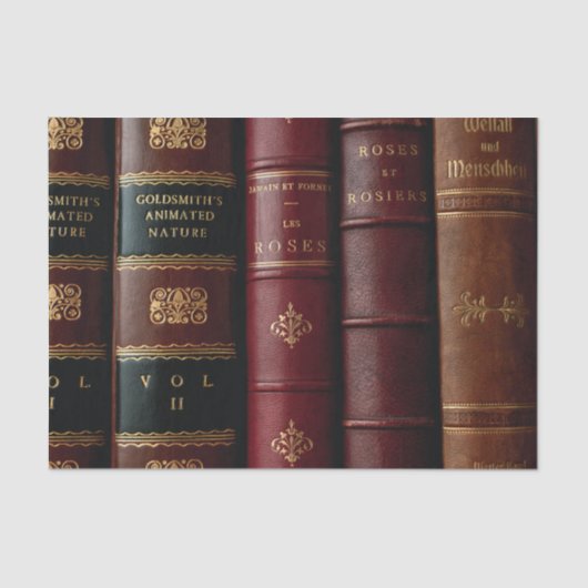 アンティーク図書館のダークレザーブックスパイン デコパージュ 薄葉紙 (正面)