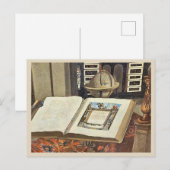 アンティーク図書館インテリア 絵画 本と地球儀 ポストカード (正面/裏面)