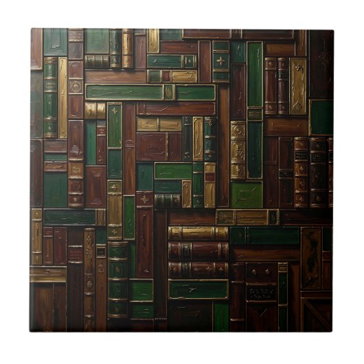 アンティーク図書館 本棚 グリーン ゴールド タイル (正面)